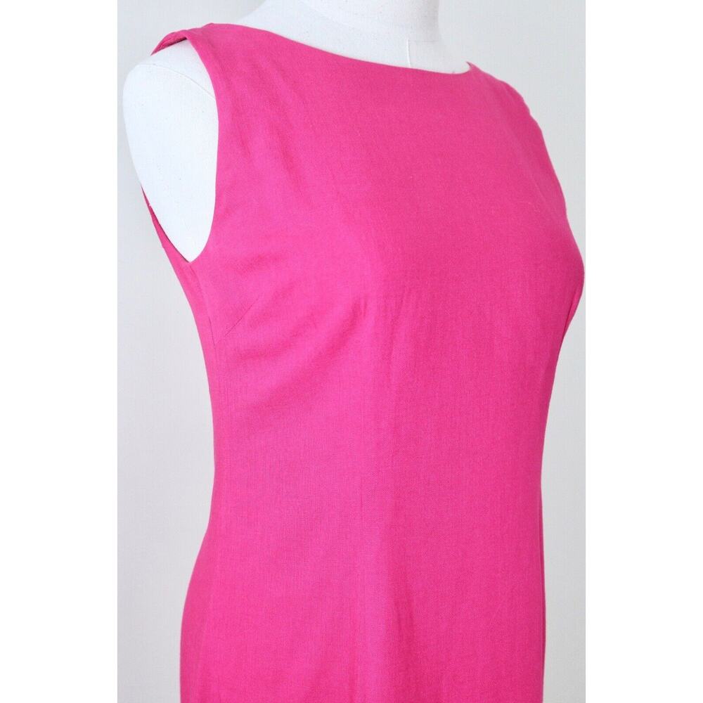 Vintage 1990s Size XXS Linen Blend Low Back Sheath Dress Fuchsia Pink Sleeveless - Picture 5 of 8